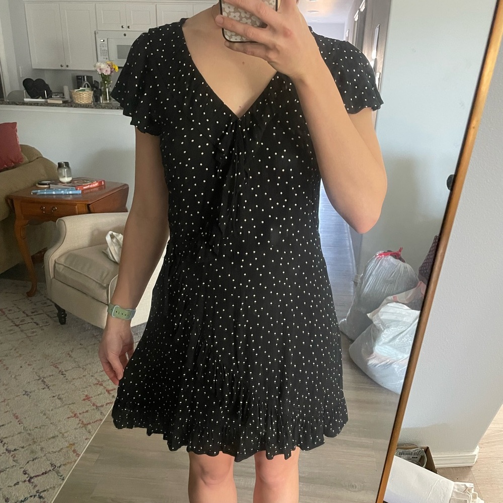 American Eagle b&w polka dot wrap dress
